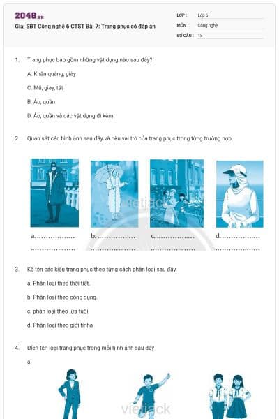 Giải SBT Công nghệ 6 CTST Bài 7: Trang phục có đáp án