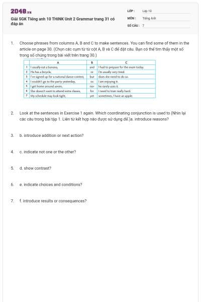 Giải SGK Tiếng anh 10 THiNK Unit 2 Grammar trang 31 có đáp án