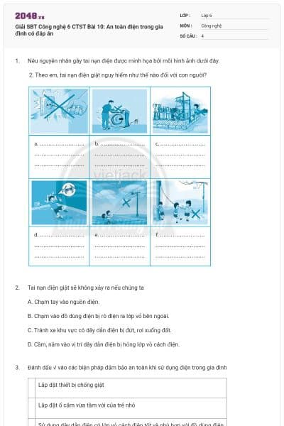 Giải SBT Công nghệ 6 CTST Bài 10: An toàn điện trong gia đình có đáp án