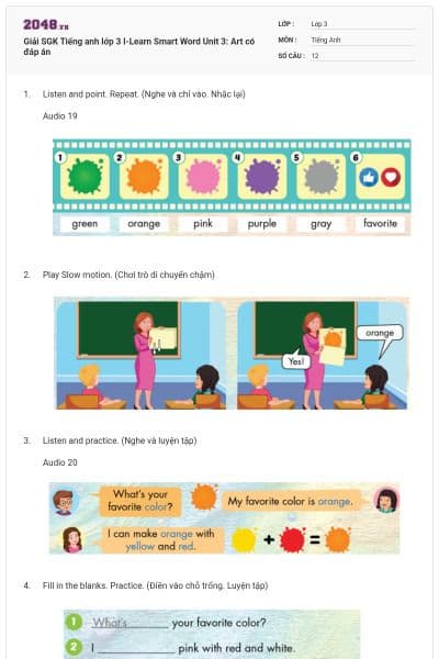 Giải SGK Tiếng anh lớp 3 I-Learn Smart Word Unit 3:  Art có đáp án