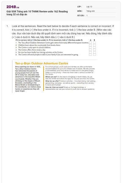 Giải SGK Tiếng anh 10 THiNK Review units 1&2 Reading trang 32 có đáp án