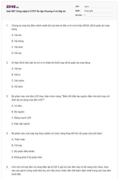 Giải SBT Công nghệ 6 CTST Ôn tập Chương 4 có đáp án