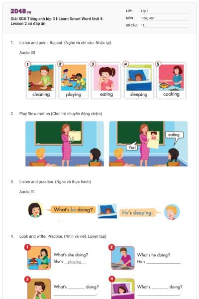 Giải SGK Tiếng anh lớp 3 I-Learn Smart Word Unit 4: Lesson 2 có đáp án