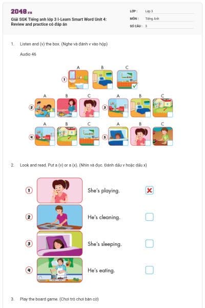Giải SGK Tiếng anh lớp 3 I-Learn Smart Word Unit 4: Review and practice có đáp án