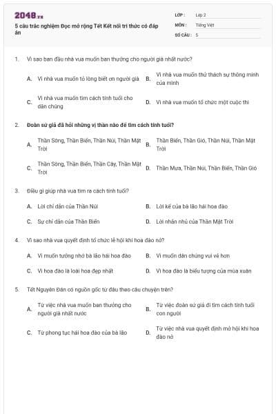 5 câu trắc nghiệm Đọc mở rộng Tết Kết nối tri thức có đáp án