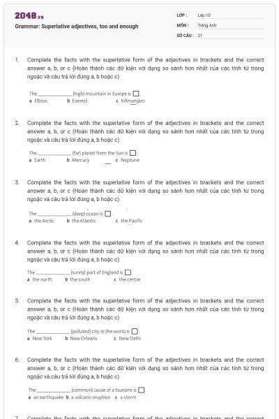 Grammar: Superlative adjectives, too and enough