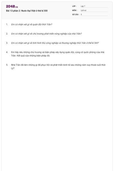 Bài 13 phần 2: Nước Đại Việt ở thế kỉ XIII