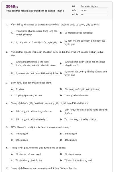 1000 câu trắc nghiệm Giải phẫu bệnh có đáp án - Phần 3