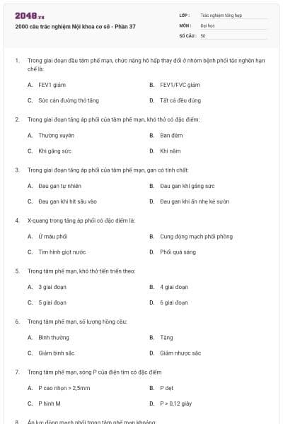 2000 câu trắc nghiệm Nội khoa cơ sở - Phần 37