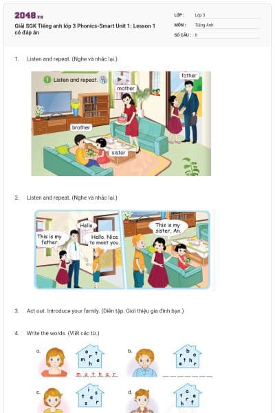 Giải SGK Tiếng anh lớp 3 Phonics-Smart Unit 1: Lesson 1 có đáp án