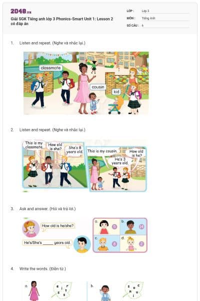 Giải SGK Tiếng anh lớp 3 Phonics-Smart Unit 1: Lesson 2 có đáp án