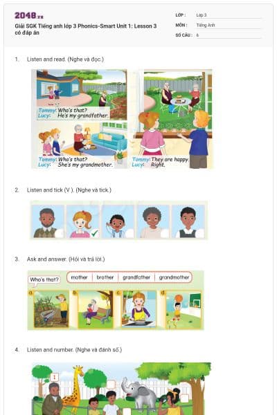 Giải SGK Tiếng anh lớp 3 Phonics-Smart Unit 1: Lesson 3 có đáp án