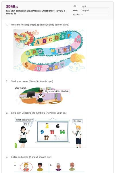 Giải SGK Tiếng anh lớp 3 Phonics-Smart Unit 1: Review 1 có đáp án