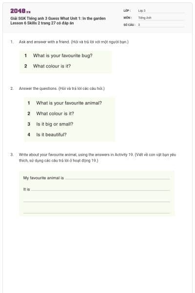 Giải SGK Tiếng anh 3 Guess What Unit 1: In the garden Lesson 6 Skills 2 trang 27 có đáp án