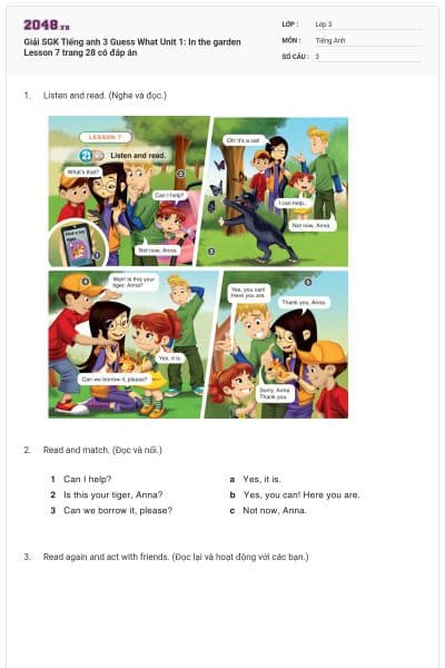 Giải SGK Tiếng anh 3 Guess What Unit 1: In the garden Lesson 7 trang 28 có đáp án
