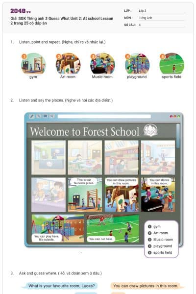 Giải SGK Tiếng anh 3 Guess What Unit 2: At school Lesson 2 trang 25 có đáp án