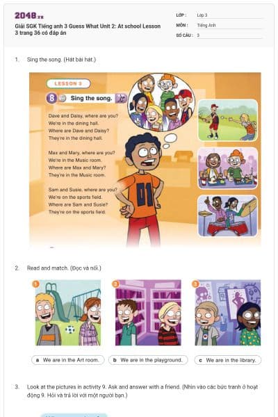 Giải SGK Tiếng anh 3 Guess What Unit 2: At school Lesson 3 trang 36 có đáp án