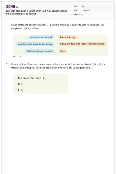 Giải SGK Tiếng anh 3 Guess What Unit 2: At school Lesson 6 Skills 2 trang 39 có đáp án