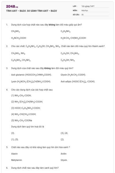 TÍNH AXIT – BAZƠ. SO SÁNH TÍNH AXIT – BAZƠ