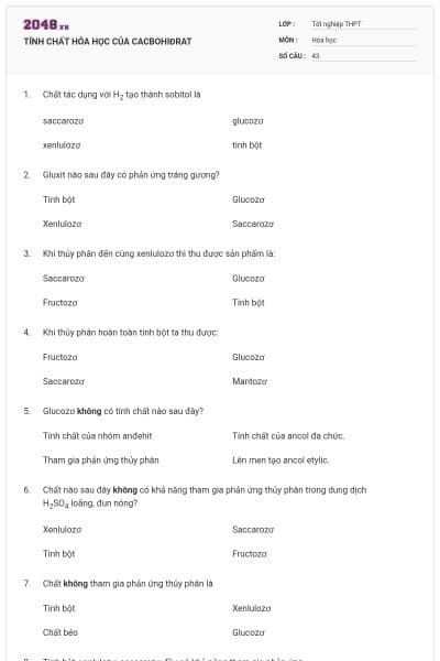 TÍNH CHẤT HÓA HỌC CỦA CACBOHIĐRAT