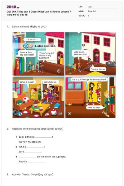 Giải SGK Tiếng anh 3 Guess What Unit 4: Rooms Lesson 7 trang 66 có đáp án