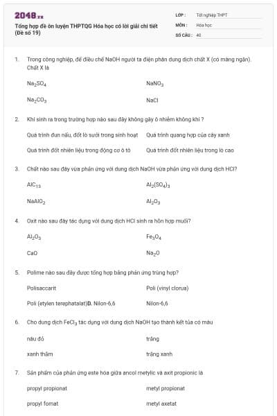 Tổng hợp đề ôn luyện THPTQG Hóa học có lời giải chi tiết (Đề số 19)