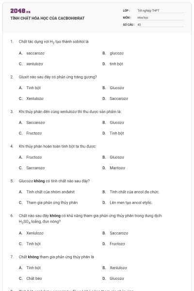 TÍNH CHẤT HÓA HỌC CỦA CACBOHIĐRAT