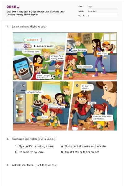 Giải SGK Tiếng anh 3 Guess What Unit 5: Home time Lesson 7 trang 80 có đáp án