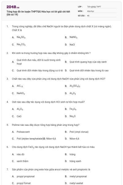 Tổng hợp đề ôn luyện THPTQG Hóa học có lời giải chi tiết (Đề số 19)