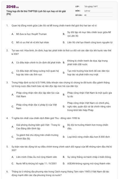 Tổng hợp đề thi thử THPTQG Lịch Sử cực hay có lời giải (P6)