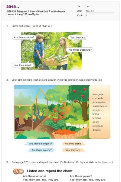 Giải SGK Tiếng anh 3 Guess What Unit 7: At the beach Lesson 4 trang 103 có đáp án