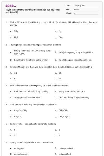 Tuyển tập đề thi thử THPTQG môn Hóa Học cực hay có lời giải (Đề số 2)