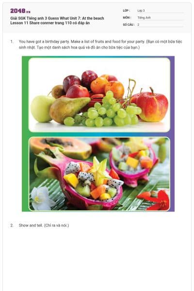 Giải SGK Tiếng anh 3 Guess What Unit 7: At the beach Lesson 11 Share conrner trang 110 có đáp án