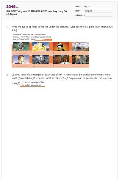 Giải SGK Tiếng anh 10 THiNK Unit 3 Vocabulary trang 36 có đáp án