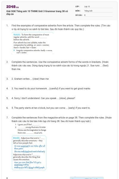 Giải SGK Tiếng anh 10 THiNK Unit 3 Grammar trang 38 có đáp án