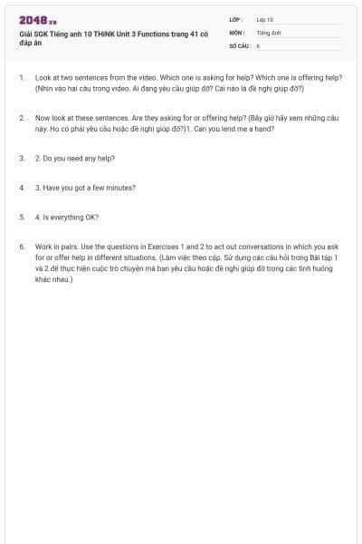 Giải SGK Tiếng anh 10 THiNK Unit 3 Functions trang 41 có đáp án