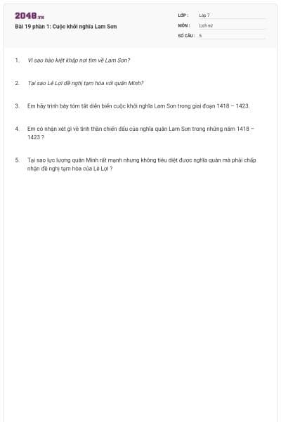 Bài 19 phần 1: Cuộc khởi nghĩa Lam Sơn