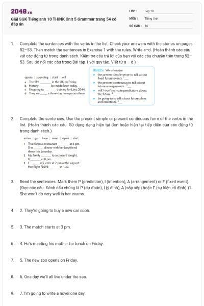 Giải SGK Tiếng anh 10 THiNK Unit 5 Grammar trang 54 có đáp án