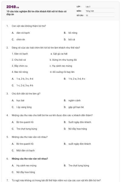 10 câu trắc nghiệm Bờ tre đón khách Kết nối tri thức có đáp án