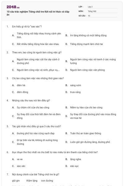 10 câu trắc nghiệm Tiếng chổi tre Kết nối tri thức có đáp án