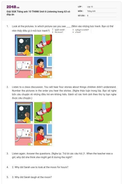 Giải SGK Tiếng anh 10 THiNK Unit 6 Listening trang 63 có đáp án