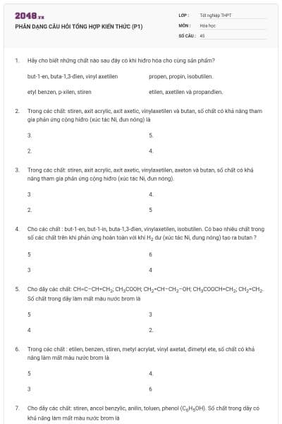 PHÂN DẠNG CÂU HỎI TỔNG HỢP KIẾN THỨC (P1)