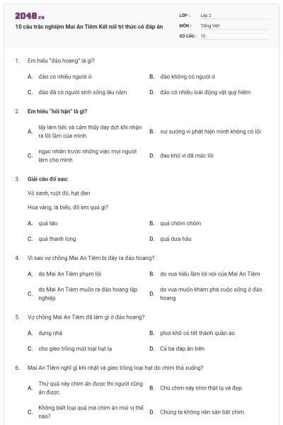 10 câu trắc nghiệm Mai An Tiêm Kết nối tri thức có đáp án