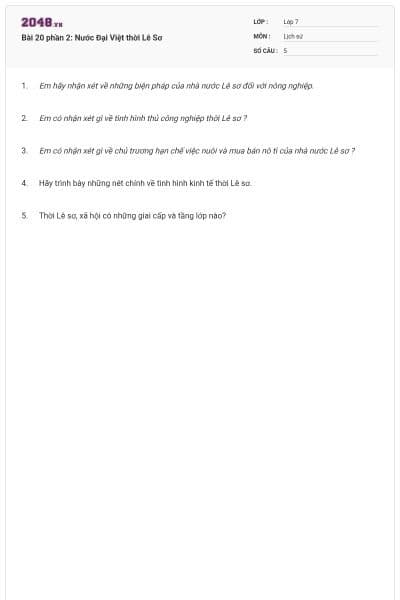 Bài 20 phần 2: Nước Đại Việt thời Lê Sơ