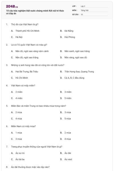 10 câu trắc nghiệm Đất nước chúng mình Kết nối tri thức có đáp án