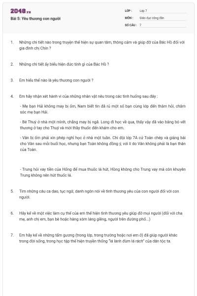 Bài 5: Yêu thương con người