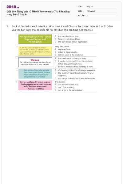 Giải SGK Tiếng anh 10 THiNK Review units 7 & 8 Reading trang 86 có đáp án