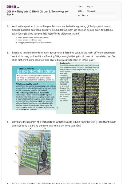 Giải SGK Tiếng anh 10 THiNK Clil Unit 5. Technology có đáp án