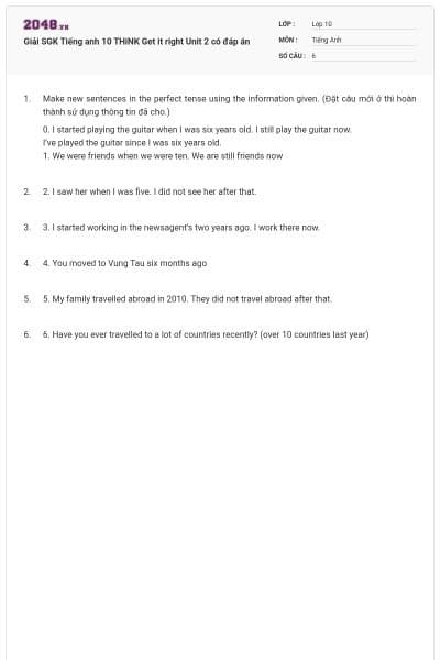 Giải SGK Tiếng anh 10 THiNK Get it right Unit 2 có đáp án