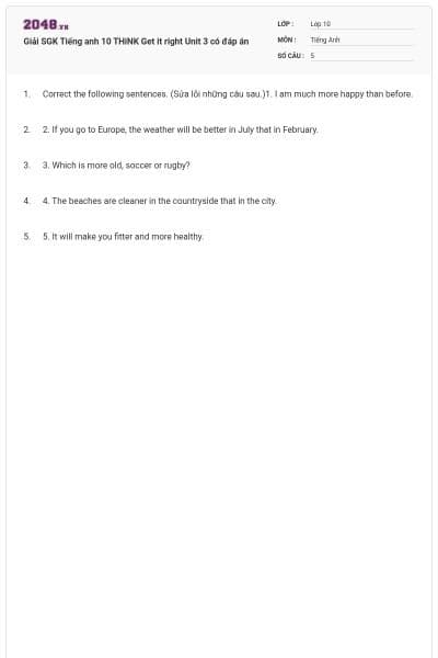 Giải SGK Tiếng anh 10 THiNK Get it right Unit 3 có đáp án